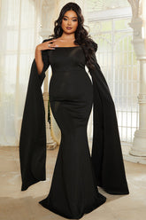 Vestido de noche negro de manga larga y talla grande para fiesta de graduación